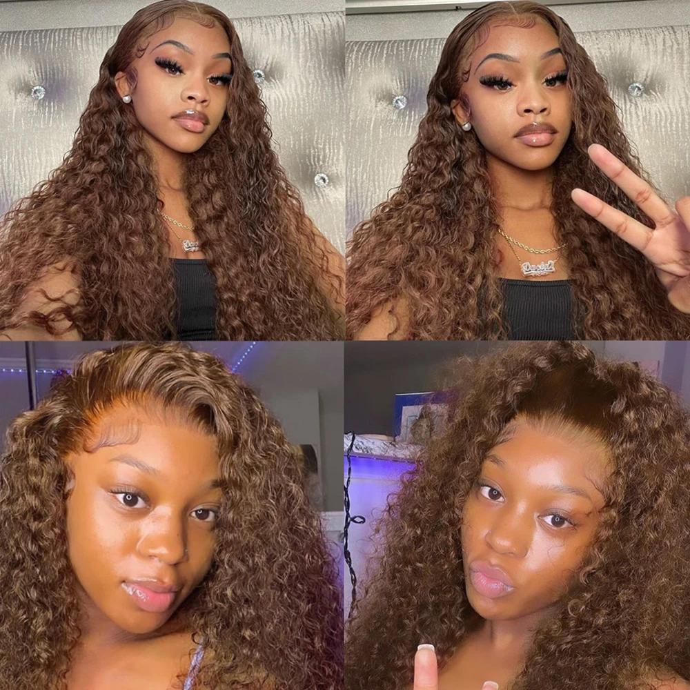 Bling Hair Brown Color 13x4 13x6 Deep Wave Lace front Wigs Human Hair Pre Plucked Deep Curly Human Hair Wig Deep Wave Frontal Wigs for Women Curly Lace Front Wig with Baby Hair TikTokShopHolidayHaul SpringStatements