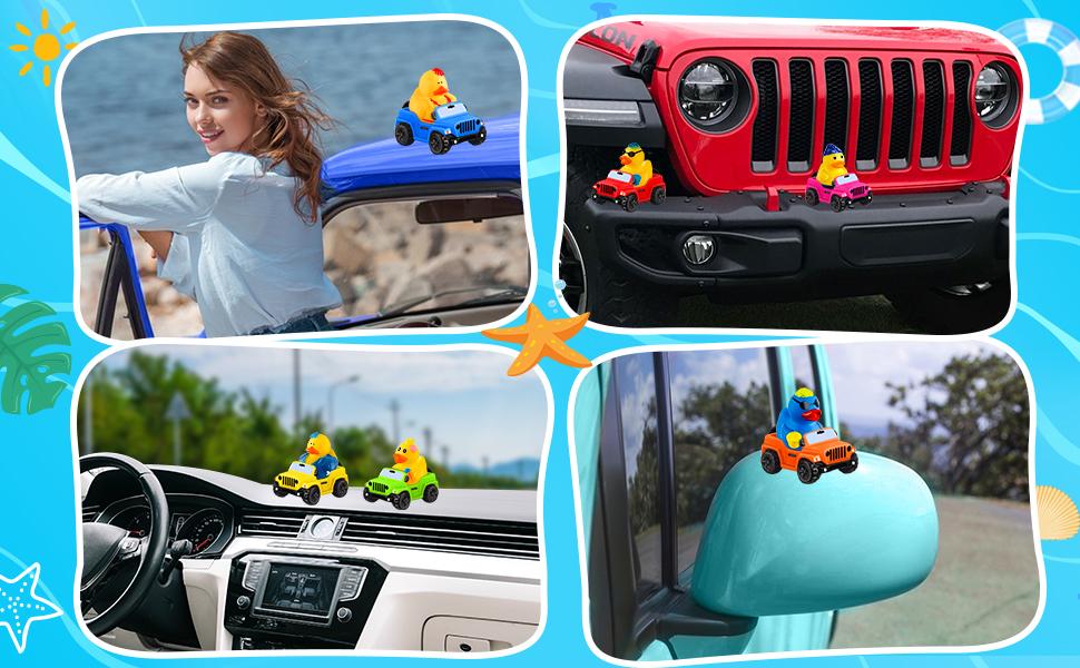 12 Pcs Summer Rubber Ducks for Jeeps, Valentine Rubber Ducks, 3.5 Inch Ducks for Jeeps ,2 Inch Ducks for Ducking, 12 Summer Ducks with 12 Cars, Summer Party Favors Gifts Swimming Pool Water Toys