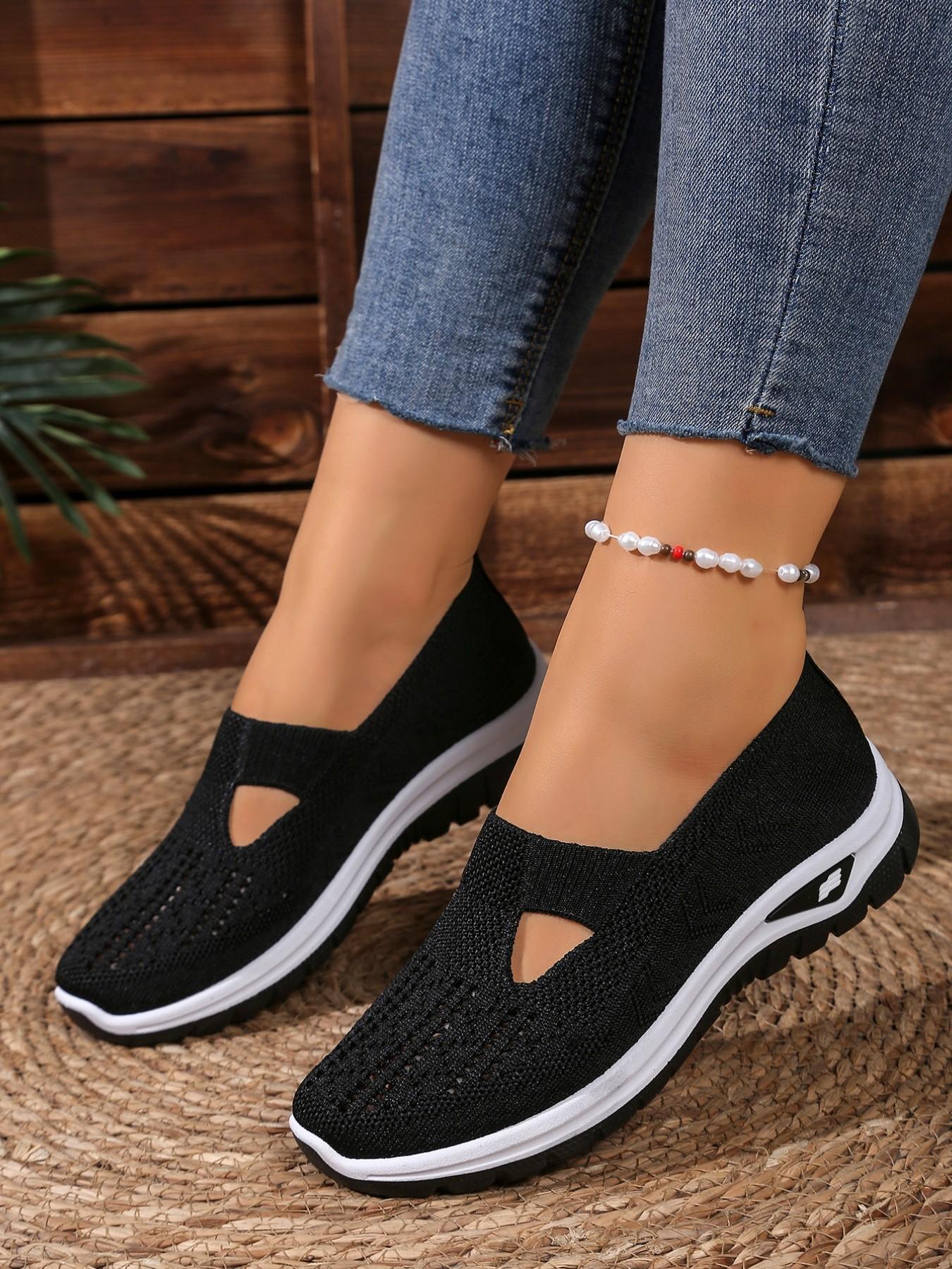 Women's Breathable Knit Low Top Sports Shoes, Breathable Walking Sneakers, Round Toe Lace-Up Casual Shoes, Eva Shock Absorption Sole, All Seasons Comfort, Lightweight Walking Shoes