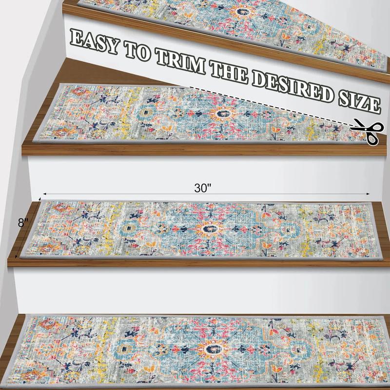 Stair Treads for Wooden Steps Indoor 15 Pack 8" X 30" and Stick Stair Runners Non Slip  Step Treads Reusable Stair Runner Rugs for Dogs