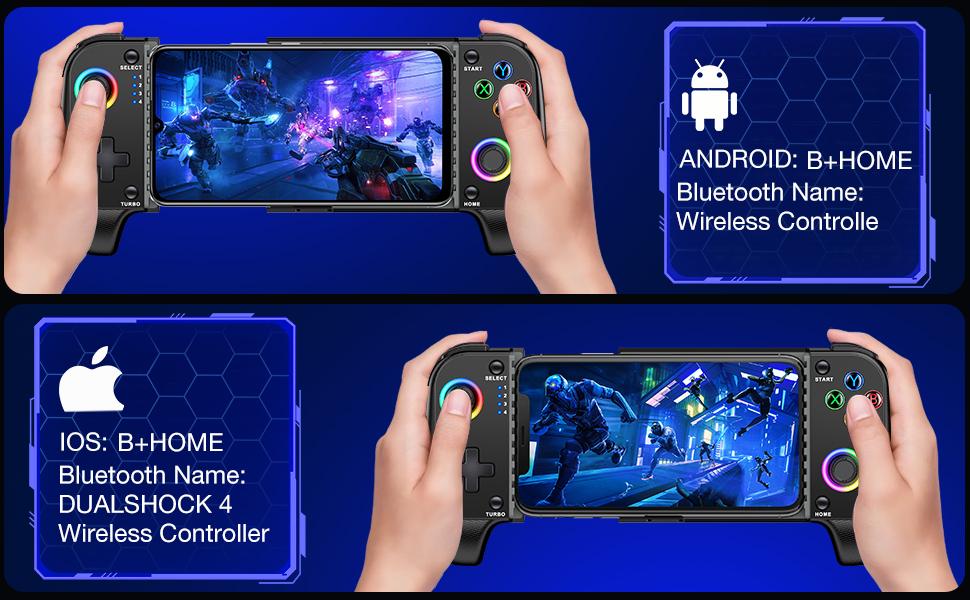 Wireless Phone Controller for iPhone/Android No Deadzone, Mobile Gaming Controller Cloud Gamepad for iOS with RGB
