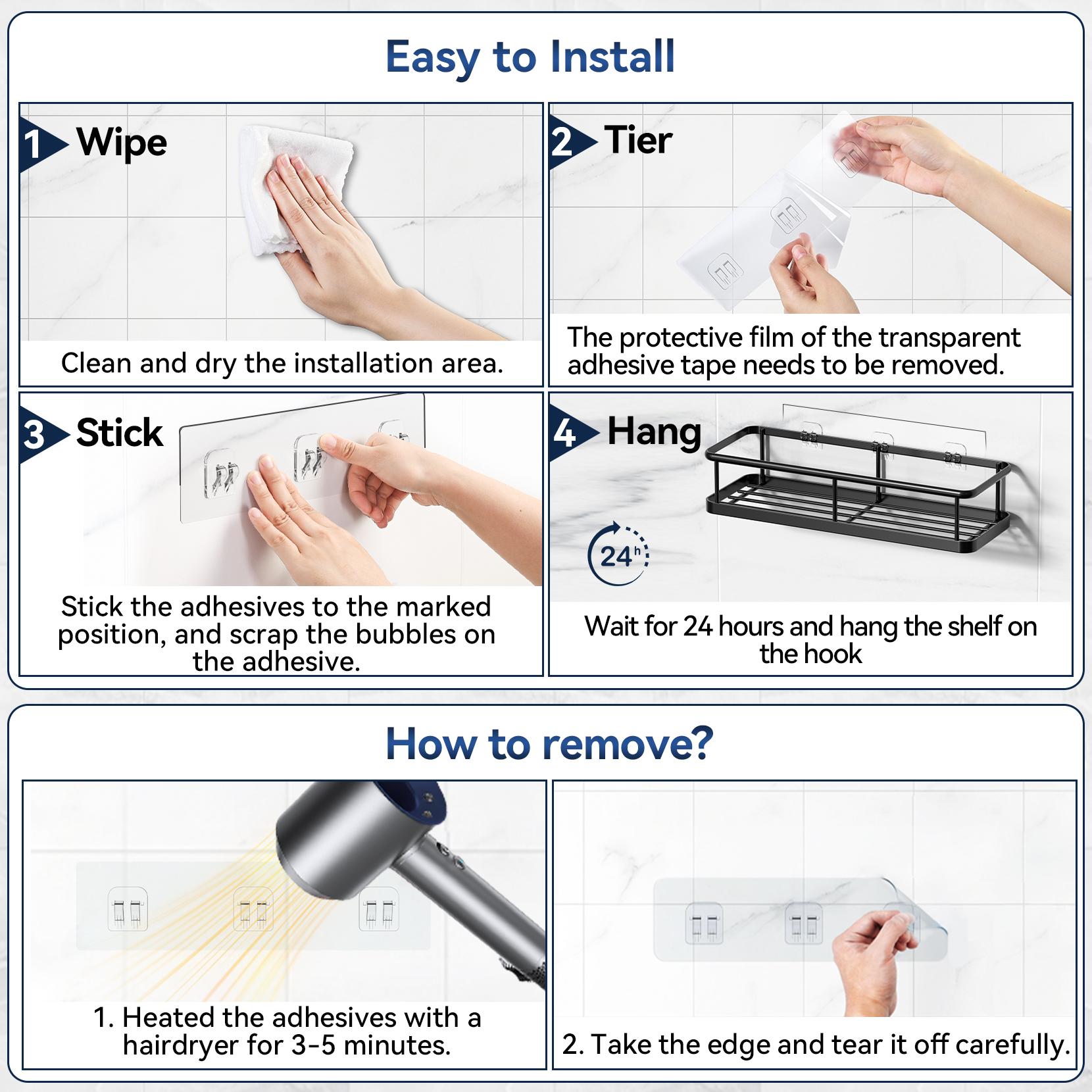 YASONIC  Shower Caddy, 5 Pack Black bathroom accessories, wall organizer, No Drill Bathroom Shower Organizers With Removable Hooks, Rust Proof Shower Shelves For Inside Shower, free wall mountshower organizer