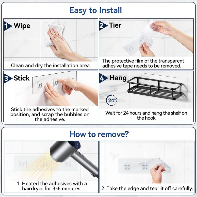 YASONIC  Shower Caddy, 5 Pack Black bathroom accessories, wall organizer, No Drill Bathroom Shower Organizers With Removable Hooks, Rust Proof Shower Shelves For Inside Shower, free wall mountshower organizer