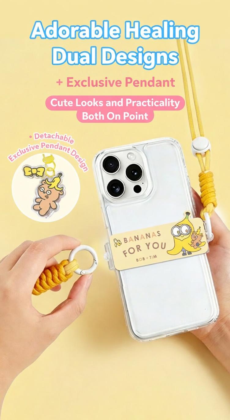 Minions Phone Lanyard Back Clip Crossbody Strap - Cute Bob & Tim Pendant Hands-Free Anti-Loss Adjustable | Viral