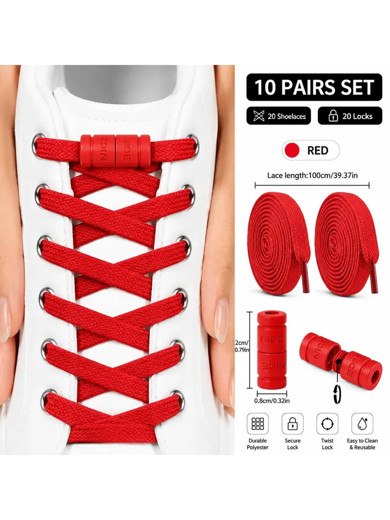 10 Pairs Adjustable Laces with Locks, Elastic Stretch Shoelaces for Kids and Adults, Quick Install Sports Shoes Laces, Shoe Strings for Sneakers