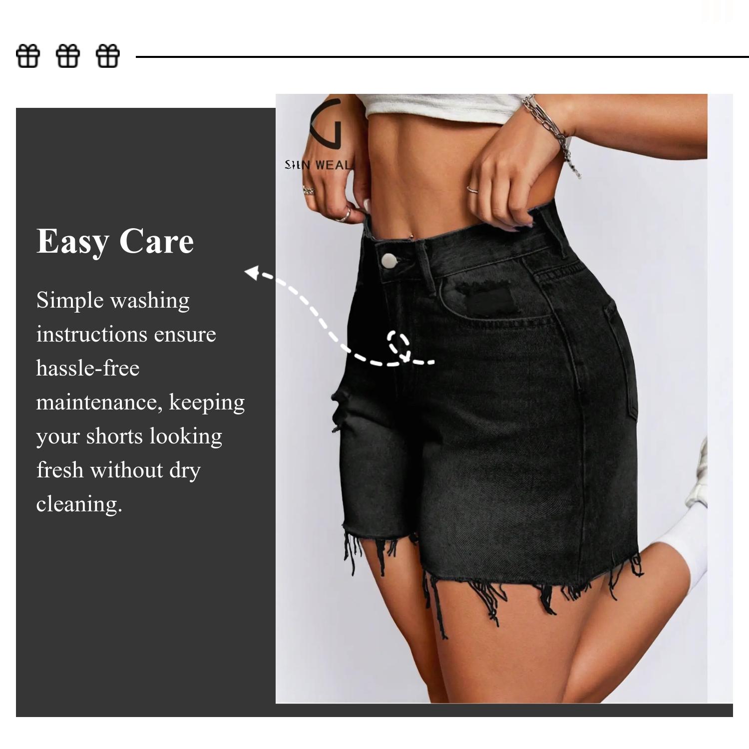 Women's Plain Ripped Denim Shorts, Casual Fashion Zipper Shorts for Daily Wear, Ladies Bottoms for Summer