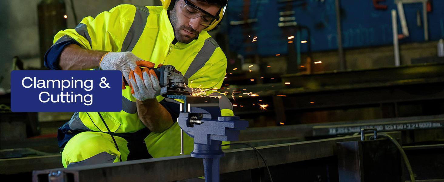 Universal Table Vise 3 Inch, 360 ° Swivel Base Bench Clamp Home Vise Clamp-On Vise Repair Tool Portable Work Bench Vise for Woodworking, Cutting Conduit, Drilling, Metalworking - Blue Heavy Duty Hardware