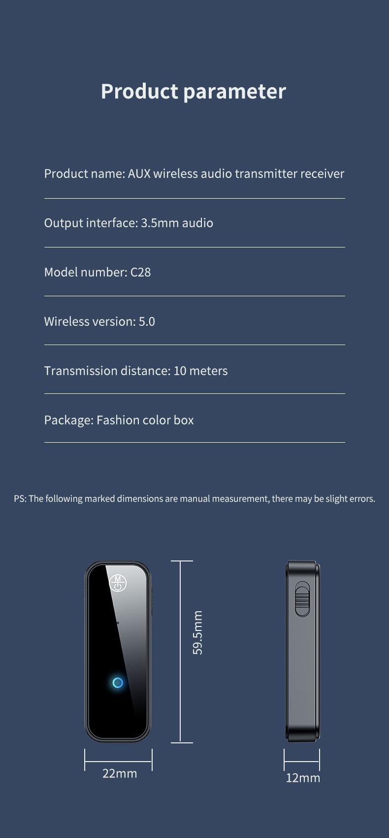 2026 New Car Bluetooth 5.3 Audio Receiver, Wireless FM Transmitter Adapter with AUX Input, Hands-Free Car Kit for Old Cars