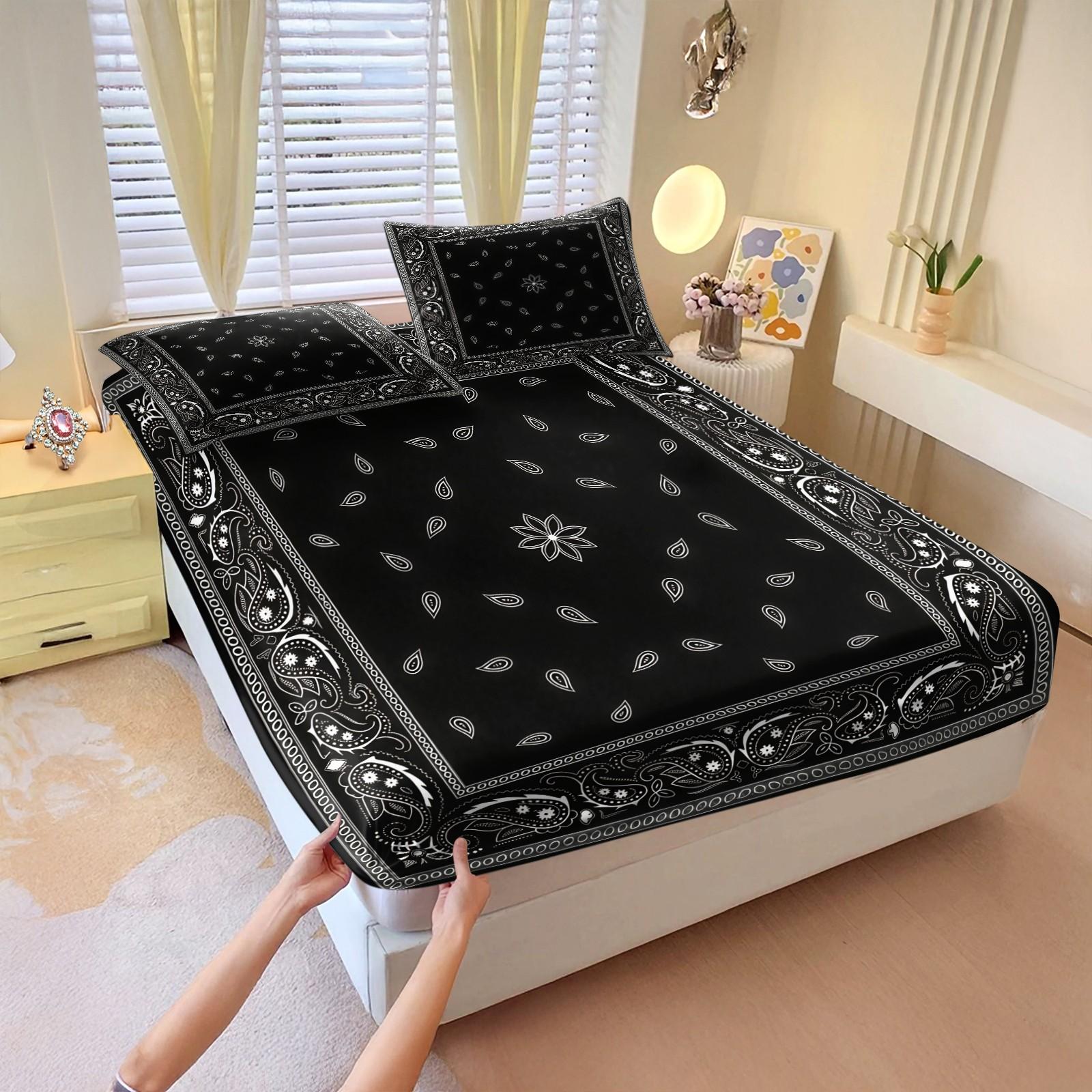 3Pcs Boho Paisley Bohemian Printed  Bedding Set, Bedsheet Sets,Pillow Insert not Included,Soft Comfortable Breathable Sheets Bedding Set for Home Bedroom, Bed Sheets Set, Bed Sets Supplies,This Set is The Perfect Choice for a Restful Night’s Sleep.