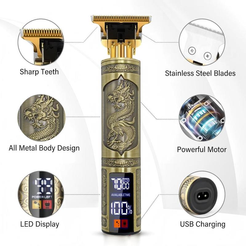 LCD Display Hair Clipper and Razor Set, Professional Cordless Hair Trimmer and Shaver with Guide Comb, Charging Cable and Cleaning Brush, Barber Hair Cutting Kit