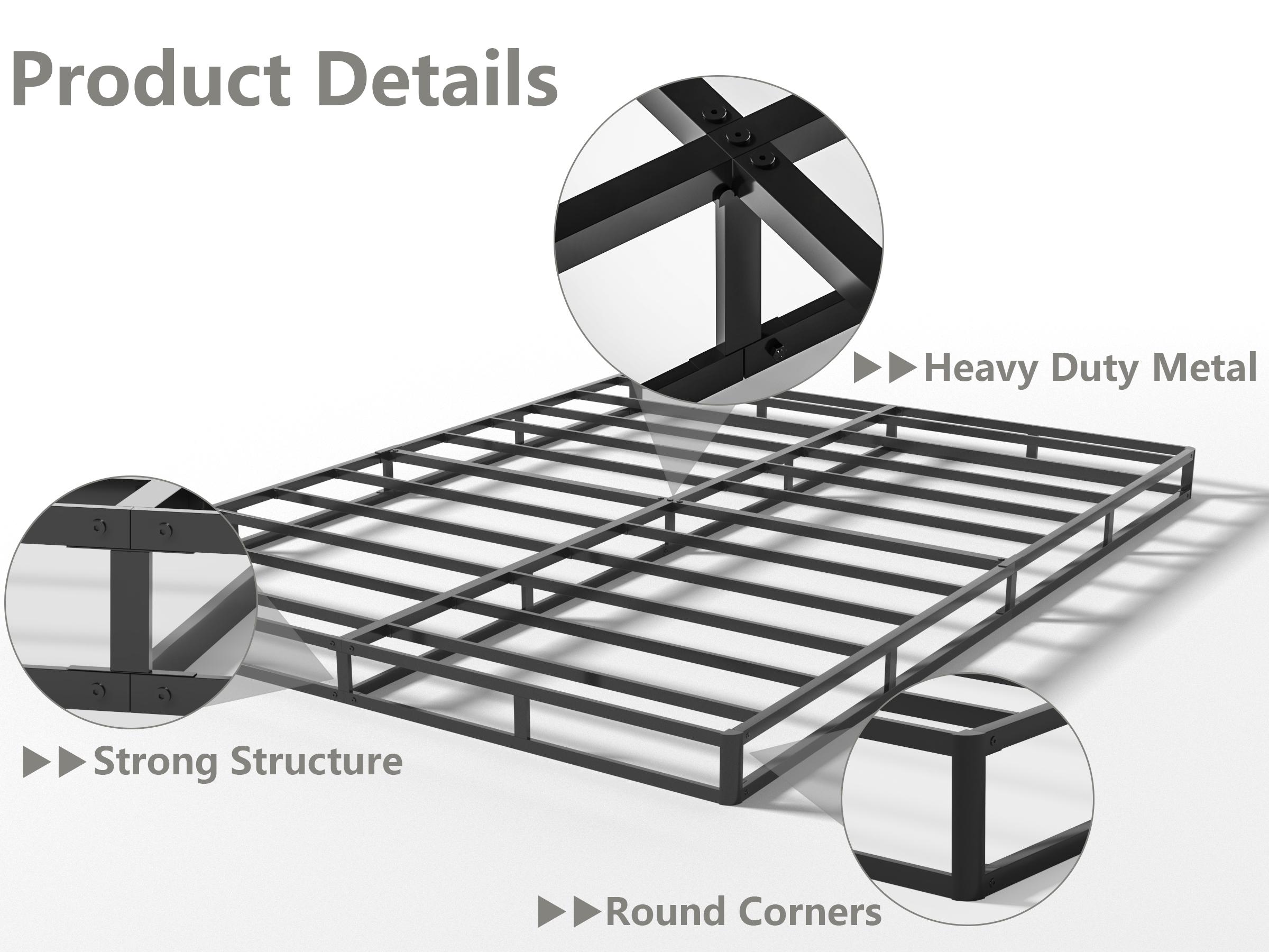 Edenza-Box Spring King 5 7 9 Inch High Metal Twin Full Queen Size with Heavy Duty Mattress Foundation, Fabric Cover, Easy Assemb l y, Quiet Noise-Free, Bedroom Furniture Luxury Bed Frame