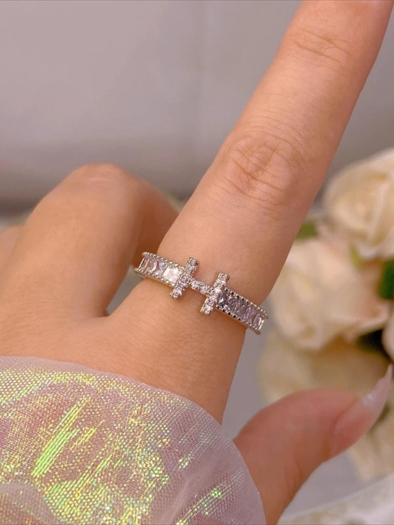 Elegant Copper Zirconia Open Ring for Women, Simple Style Daily Commute Accessory, Versatile Gift for Her, Gift Jewelry