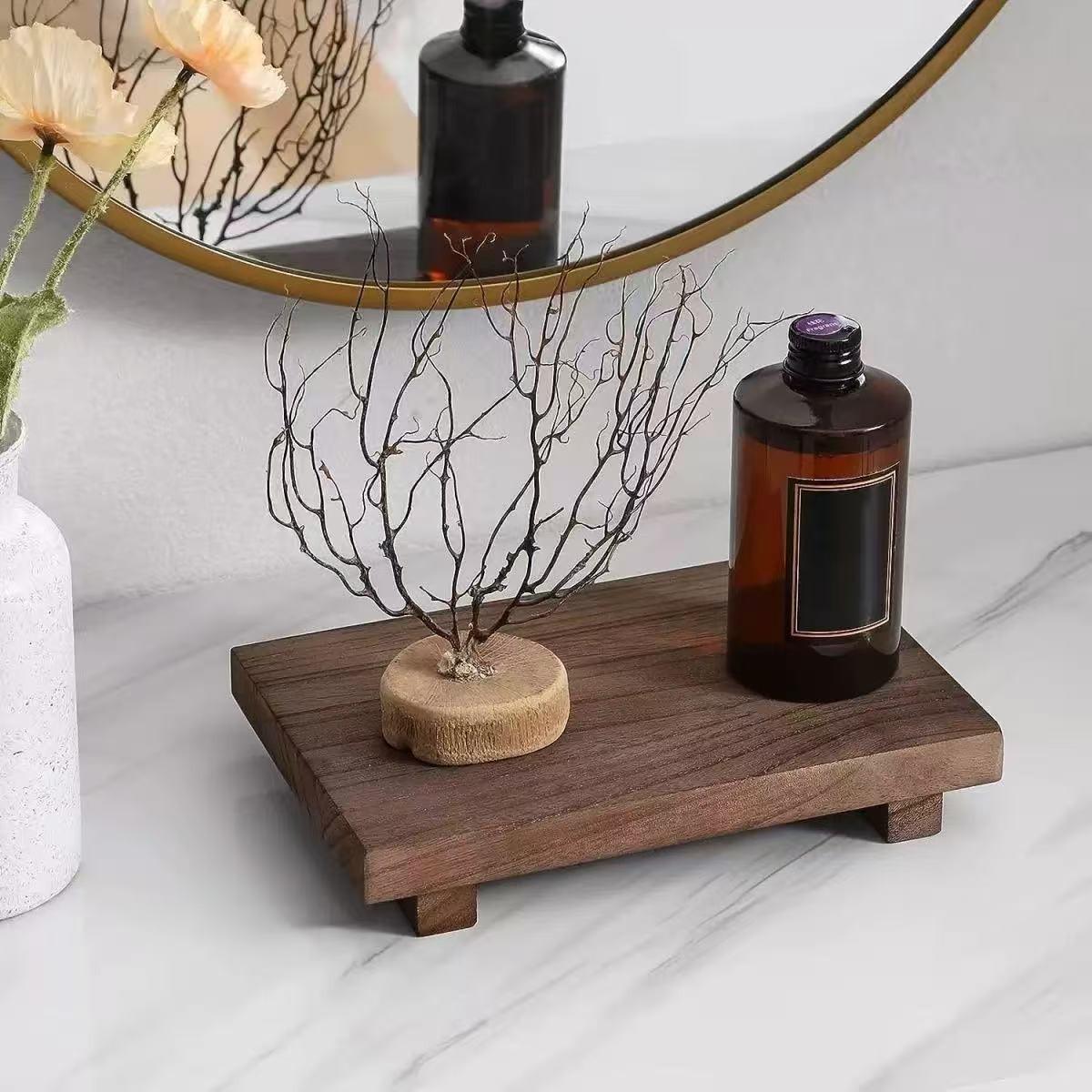 1 Pc Wooden Tray Organizer – Rectangular wood display tray for bathroom, vanity or tabletop. Perfect for holding vases, candles and essentials, stylish storage board for home décor and organization.