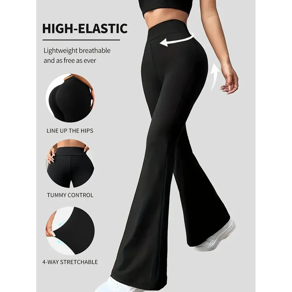 Women's High Waisted Stretchy Flare Leggings Tummy Control Butt Lifting Versatile Commute Casual Pants Flared Womenswear