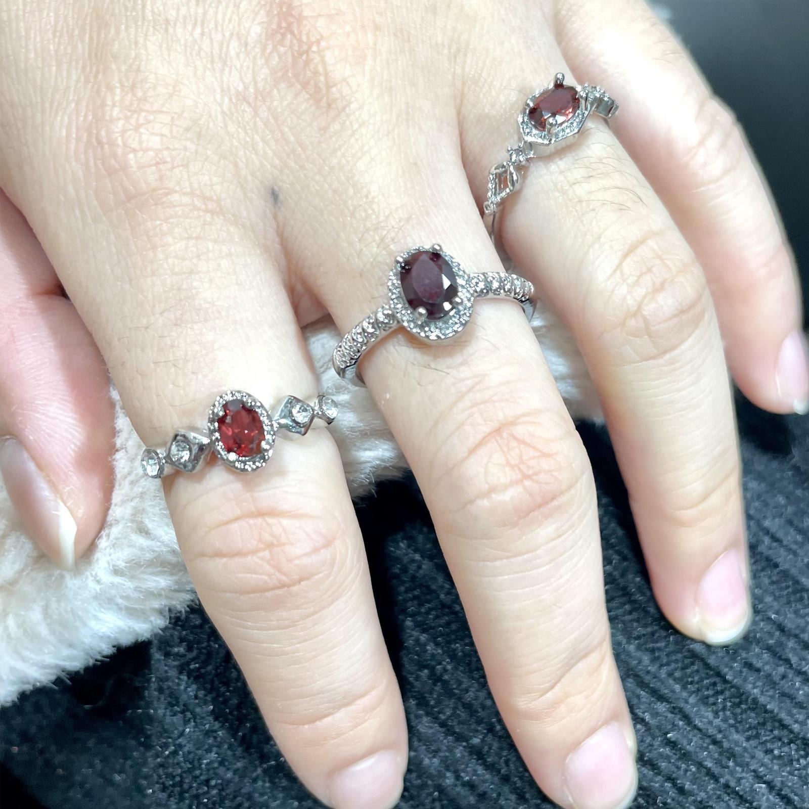 6 Counts Adjustable Garnet Rings Set For Women and Girls Handmade Rings Natural Gemstone For Christmas Ring Promise Ring Stackable Fashion Ring