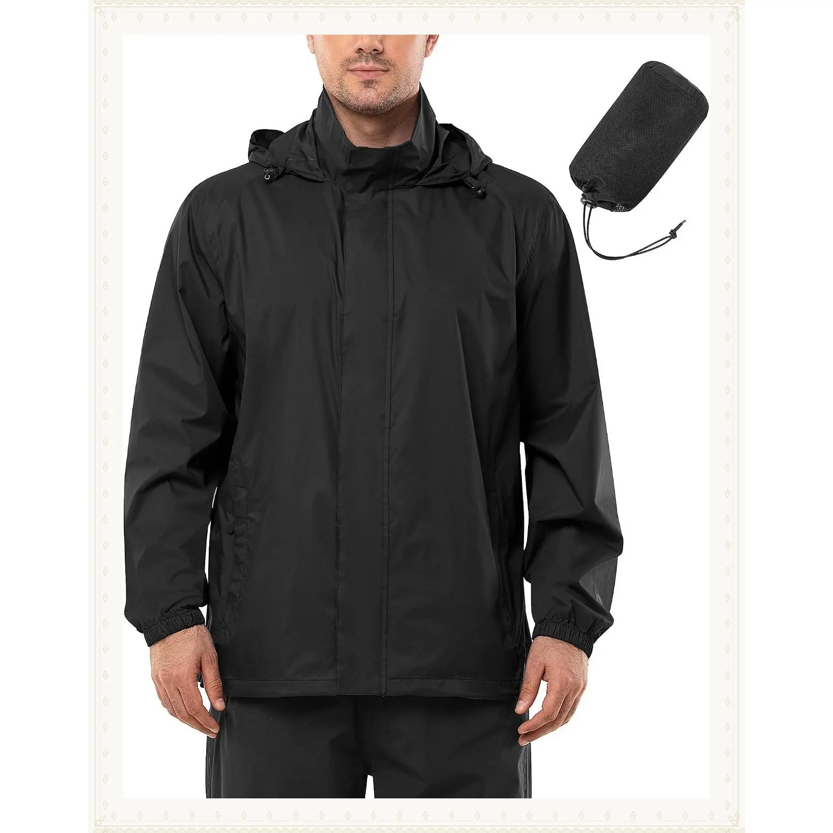 Men's Waterproof Lightweight Packable Rain Jacket with Stowaway Hood - Breathable Windbreaker Raincoat, Fully Taped Seams, 4 Pockets for Hiking, Golf, Travel
