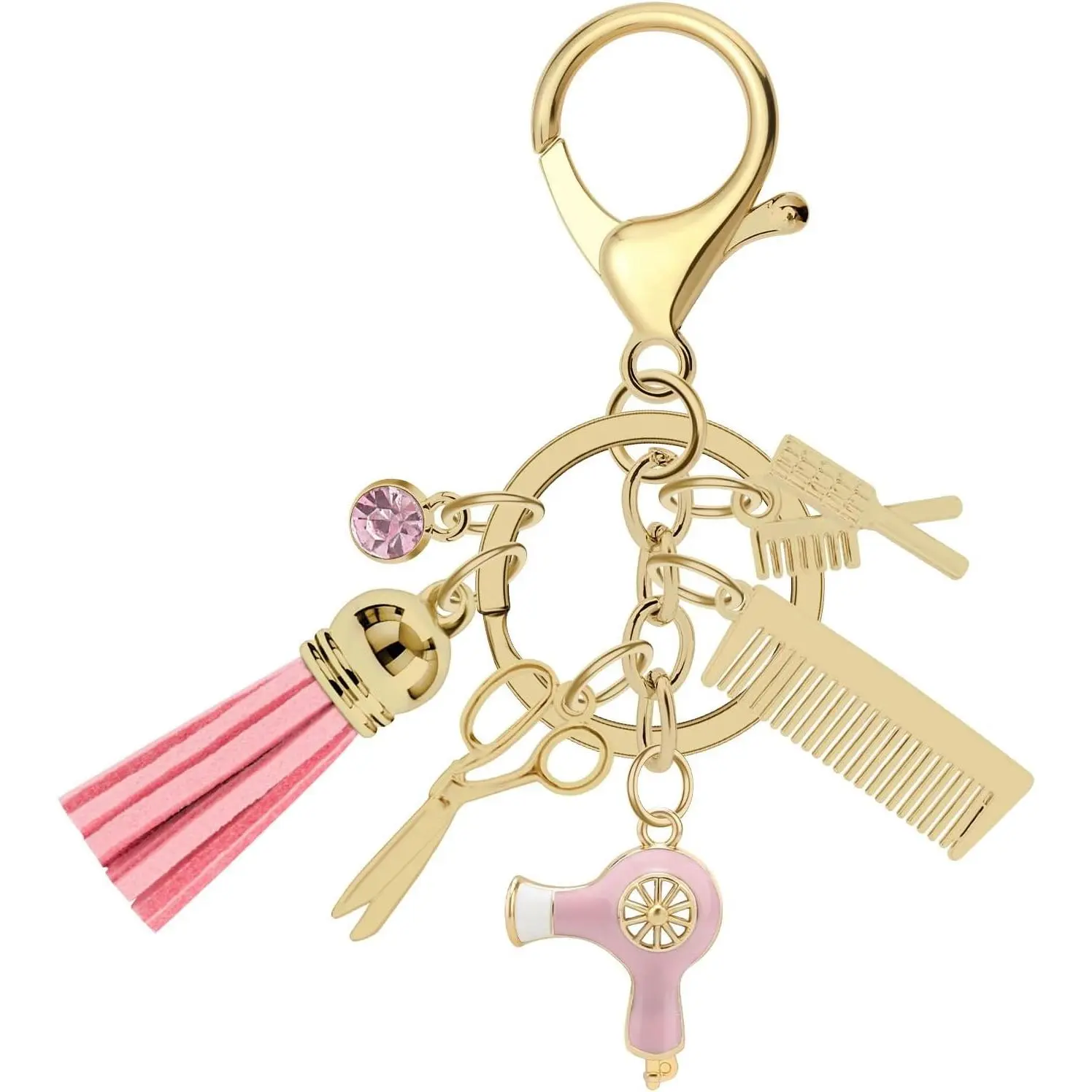 Hairdresser Gifts Comb Scissors Charm Keychain with Tassel and Diamond for Hair Stylist Barber(Gift)