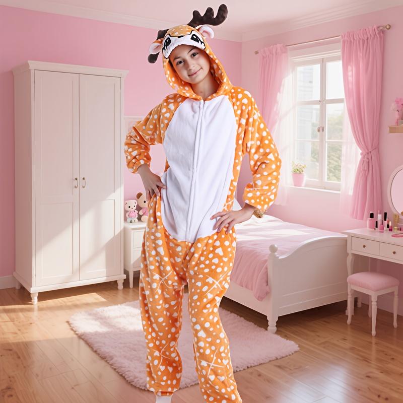 Flame-Resistant One-Piece Pajamas, Cozy Gift, All-Season Loungewear, Zipper Closure, Side Pockets, Hooded