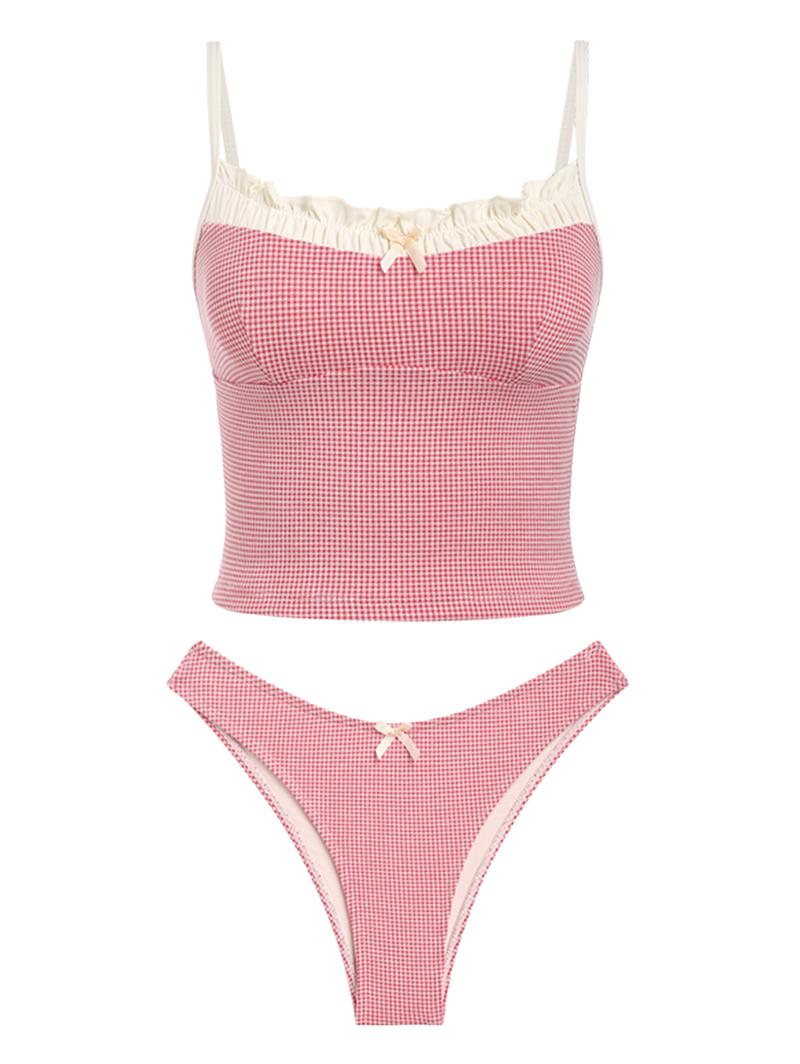 Women's Summer Beach Floral Leaves Halter Tied Tank Style Full Coverage Bikini Tankini Set Two Piece Bathing Suits Tankini Swimwear