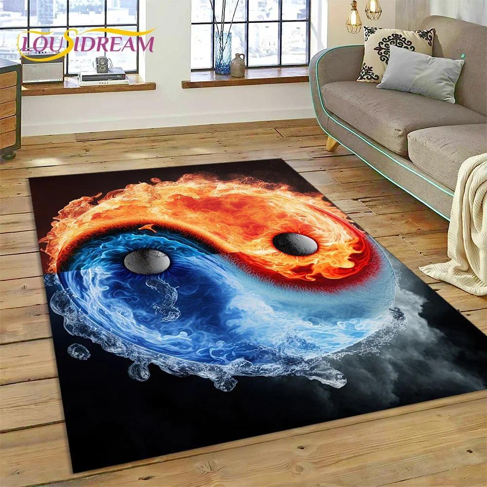 Yin Yang Bagua Flannel Area Rug - Traditional Chinese Taoism Symbol Print Soft Mat for Living Room, Non-Slip Feng Shui Home Decor #YinYangRug #BaguaMat #FengShuiHomeDecor #TaoismSymbolCarpet #NonSlipFlannelRug