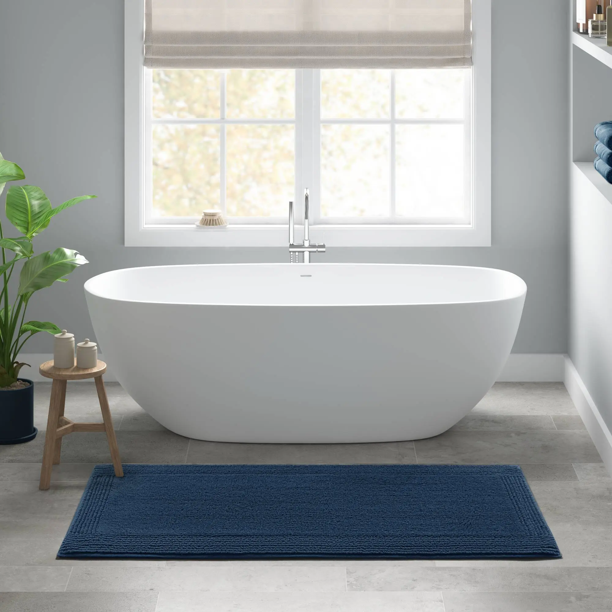 Nokaa 24x60 Inch 100% Cotton Tufted Reversible Bath Rug, 3000 GSM High Absorbency Navy Bath Mat, Soft Plush Machine Washable Non-Slip Bathroom Floor Mat for Master Bath, Guest Bath, Laundry Room, 1 Piece, Home Furniture and Household Product Search