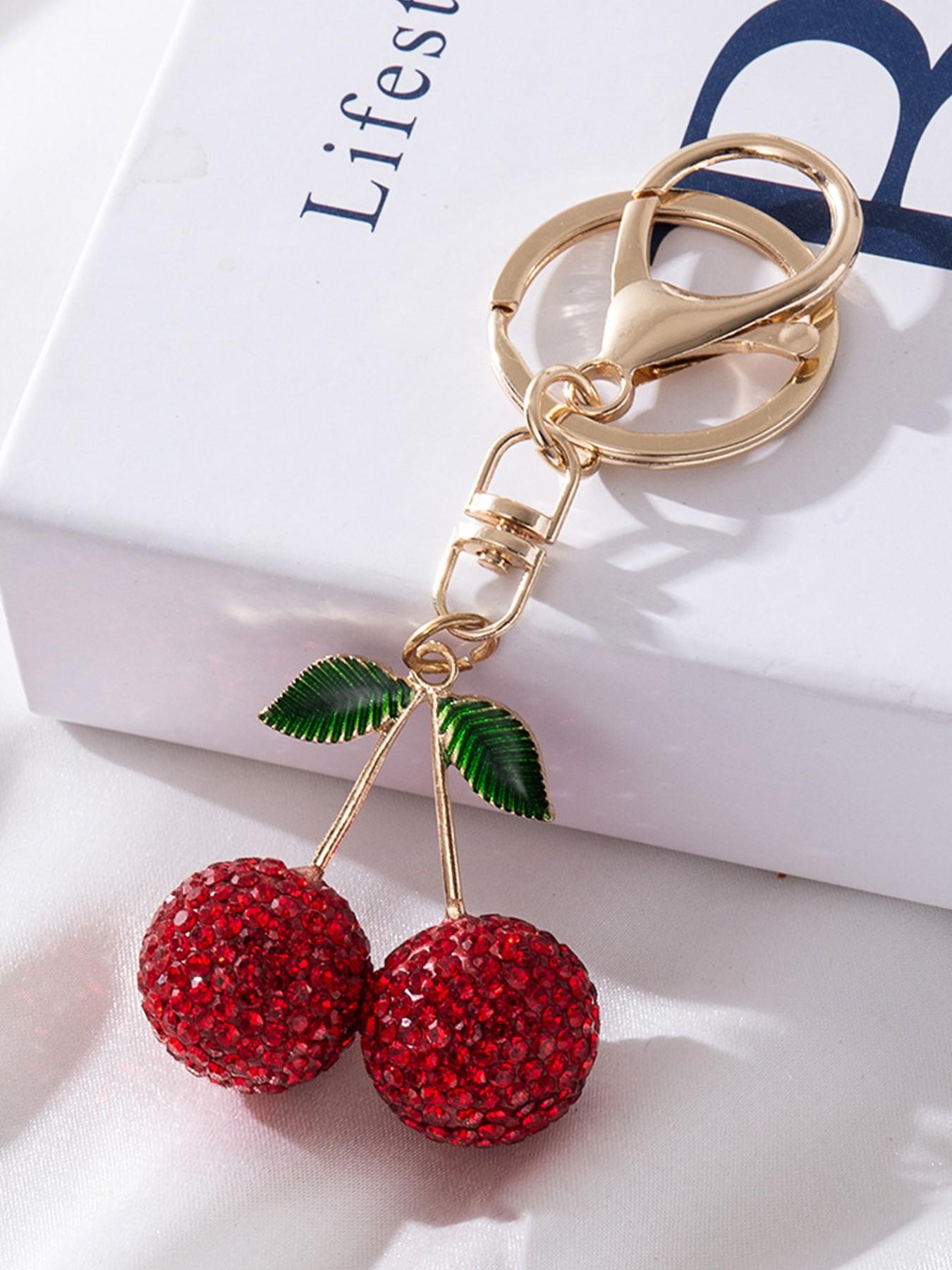 Rhinestone strawberry keychain, sparkly cherry bag charm, rhinestone fruit pendant, jubilee-themed bag decoration, full rhinestone keychain, luxurious pendant, sparkly bag accessory, full rhinestone strawberry accessory, full rhinestone cherry bag charm