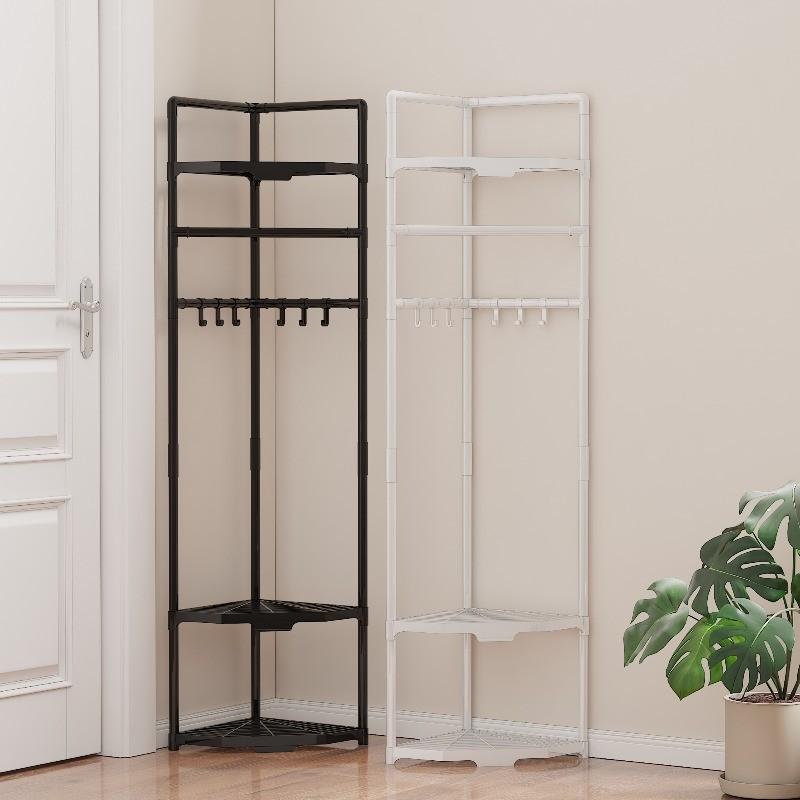 Multifunctional Corner Clothes Rack, Frame Storage Rack, Metal Material, Stainless Steel Finish, Space Saving, Ideal for Bedroom Office Retail, Portable Plastic Accessories