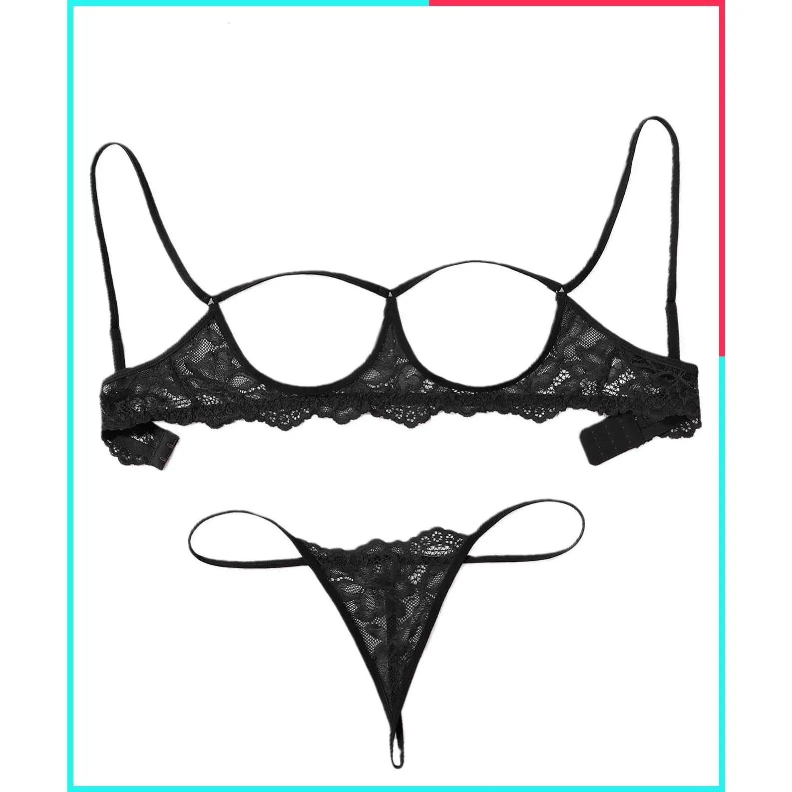 Women's 2-Piece Lace Bra and Panty Matching Set Cutout Lingerie