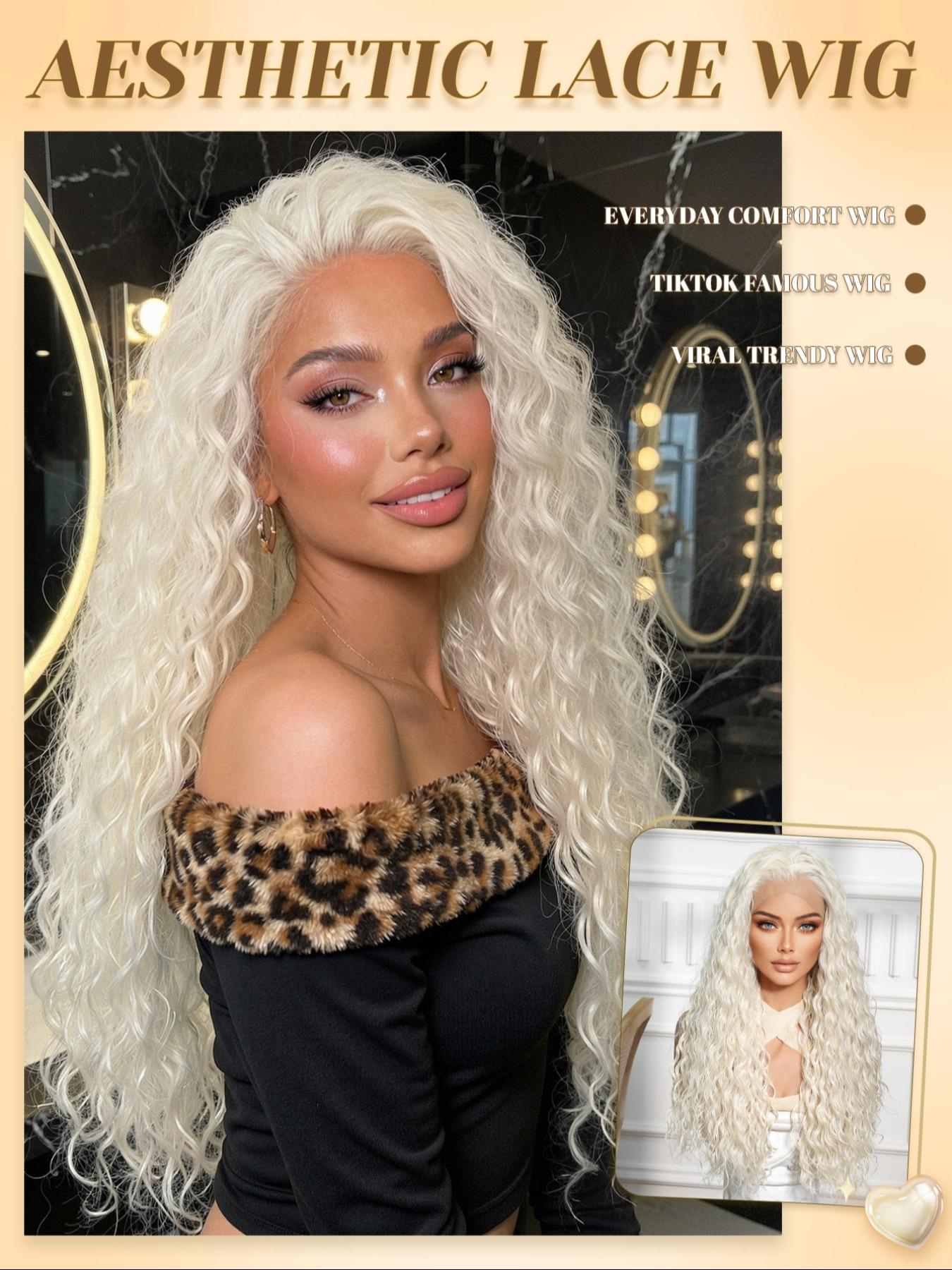 22 Inch Heat Resistant Synthetic Lace Front Wig Loose Curl IMSTYLE Multicolor Lace Front Wigs Rainbow Green Wigs Loose  main image 2