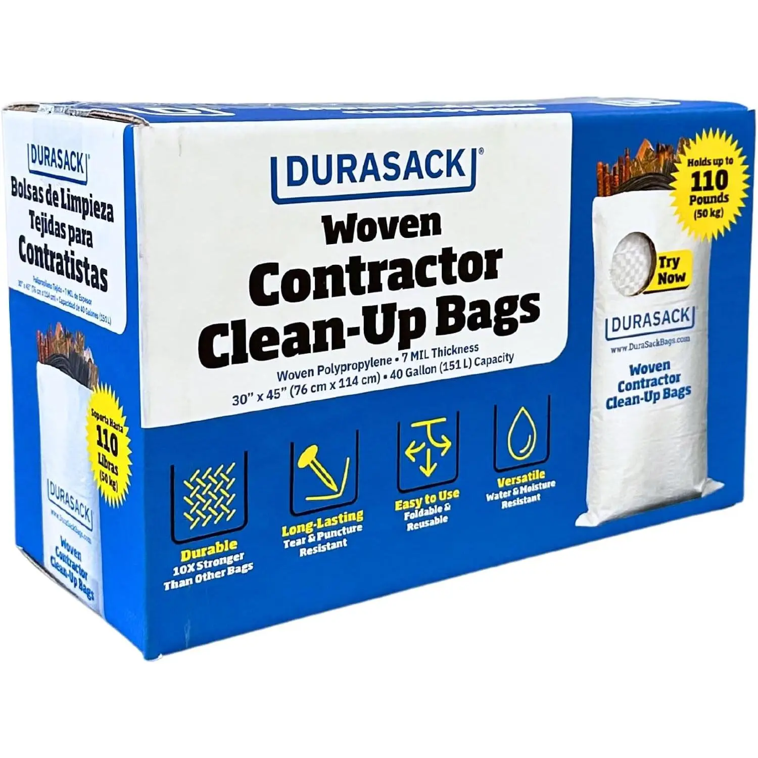 Contractor Bags Heavy Duty 40-Gallon, Pack of 16 | Reusable White Woven Polypropylene Contractor Garbage Bags