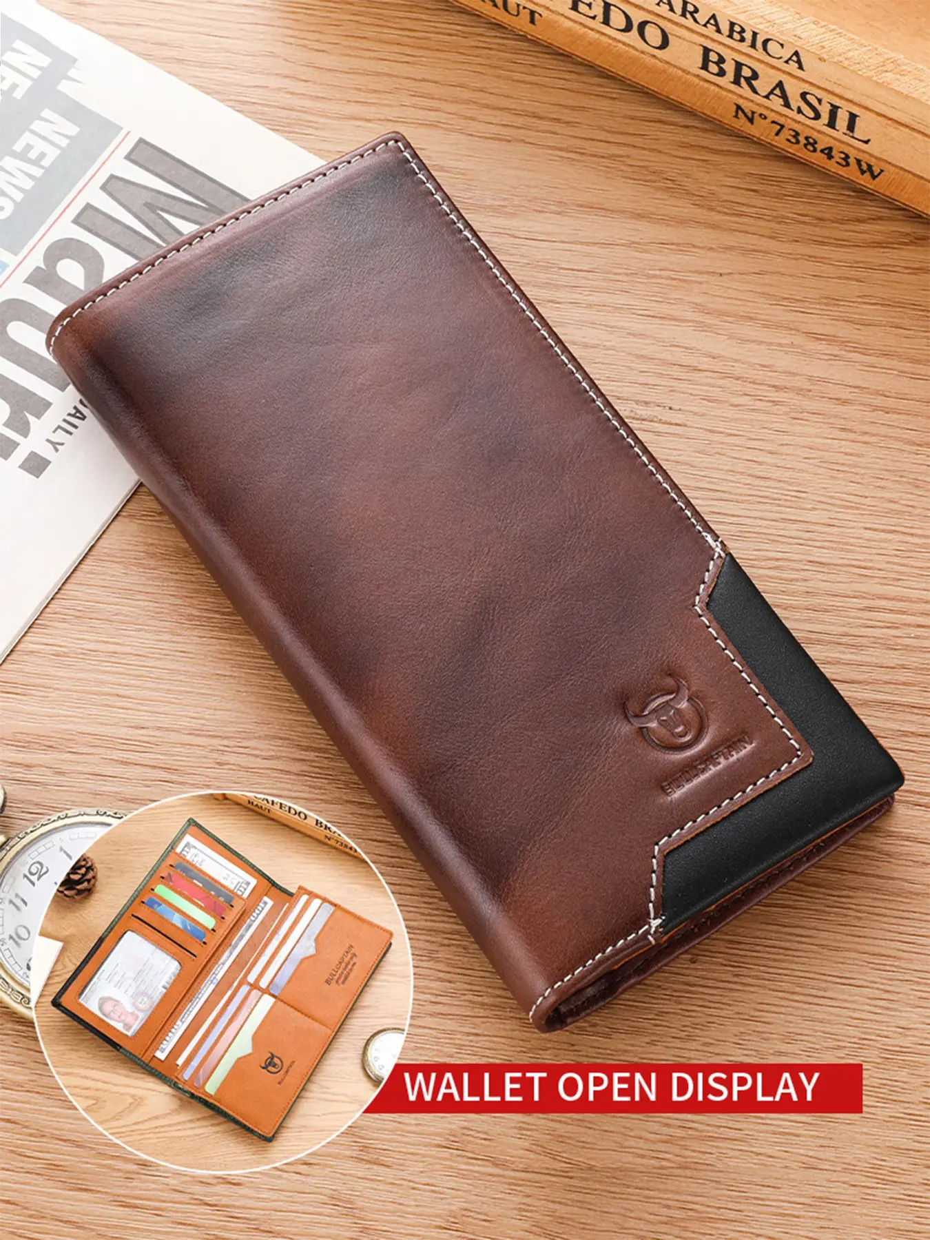 BULLCAPTAIN Men's Business Fashion Patchwork Long Wallet, Vintage Cowhide Zipper Bifold Wallet with Coin Purse, Perfect Thanksgiving Christmas Gift for Men #GLOBAL PICKS