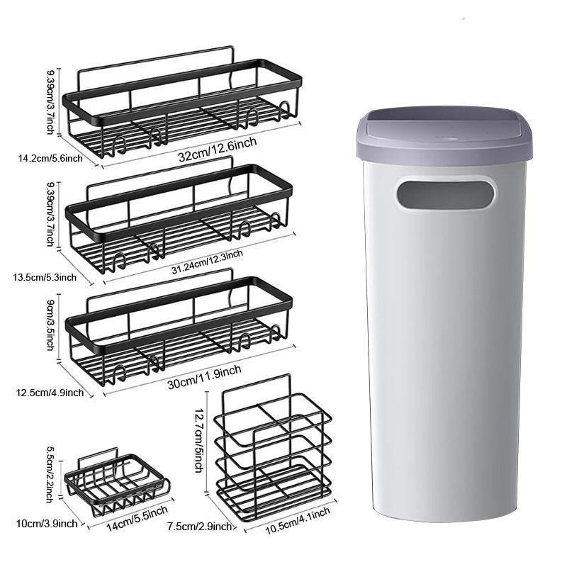 Bathroom Trash Can, 1 Count Household Creative Waste Bin with Holder & Handle, Press Type Can with Lid, Simple Paper Basket, Large Capacity Trash Bin, Home Essential Bathroom Accessories, Bathroom Essentials Accessories