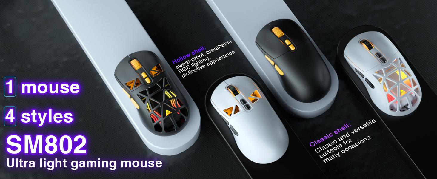 Solakaka SM802 Wireless Gaming Mouse Hot Swappable, RGB Backlight, USB Charging, Tri-Mode Connection, with 2 Sets of Micro Switches (Gaming Switch and Office Silent Switch) Office Gaming Accessories Mouse Gaming FallFreshness