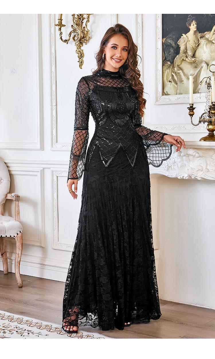 Celesmeety Spring 2026 Women's Floral Slim Fit Long Dress, Elegant Mesh Long Sleeve Formal Wear Wedding Guest Evening Gown, Fashionable and Comfortable