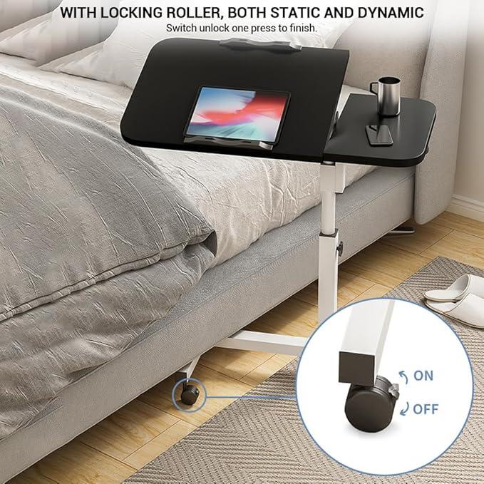 Over The Bed Table with Wheels 23.6''~37.4'' Adjustable Height Bedside Table Mobile Rolling Laptop Stand Tilting Overbed Table for Couch Home Office Hospital