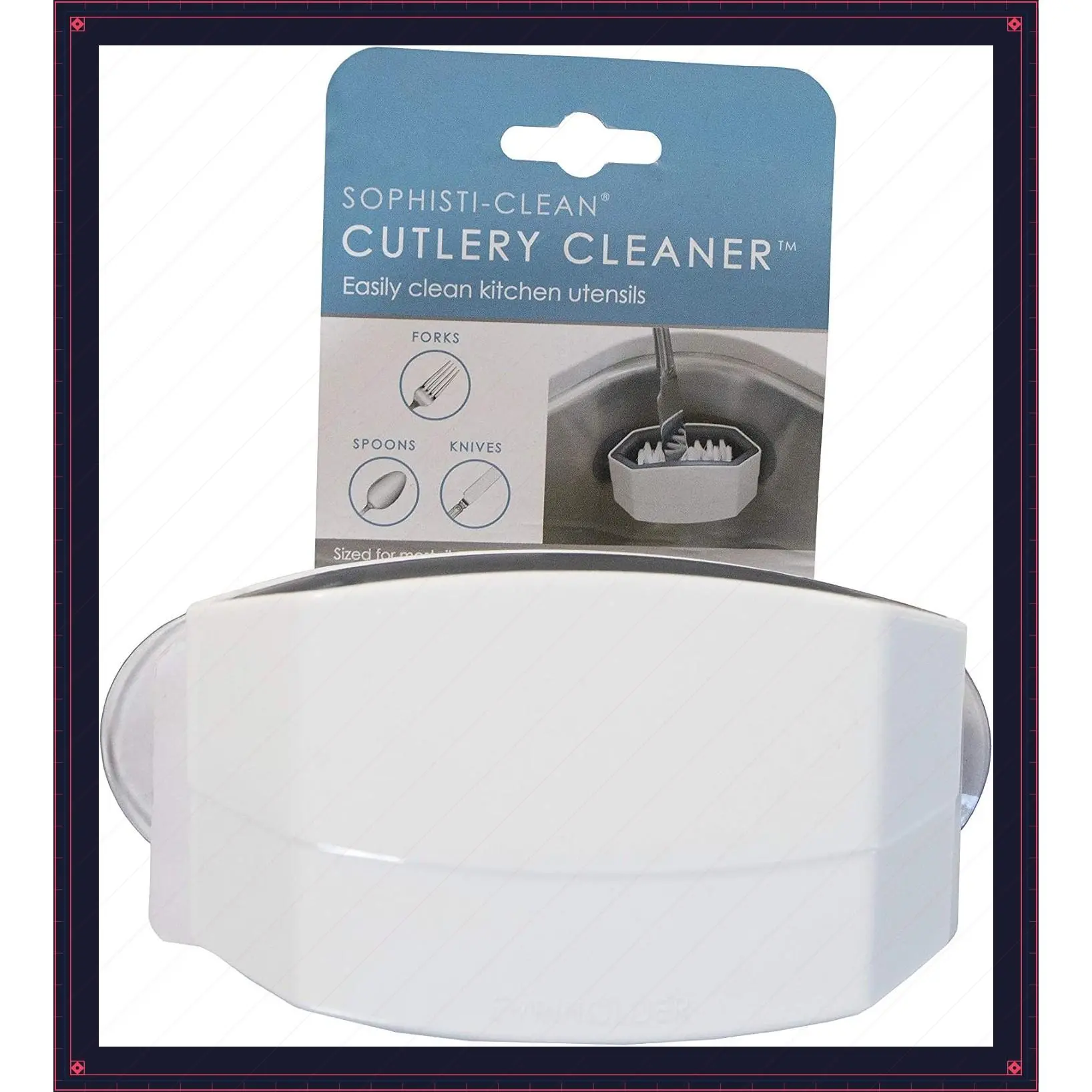 Cutlery Cleaner Brush, Suctioned in-Sink Silverware Scrubber, Non-Scratch Bristles, Easily Clean Utensils and Sharp Knives, Convenient Kitchen Gadget, White
