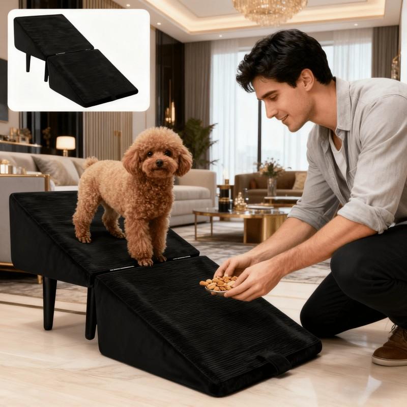 A spine-protecting, anti-injury dog staircase with a stable structure, soft and anti-slip, folding and storage, suitable for corgi, Xi Shi, elderly teddy, home living room, bedside, camping and pet steps