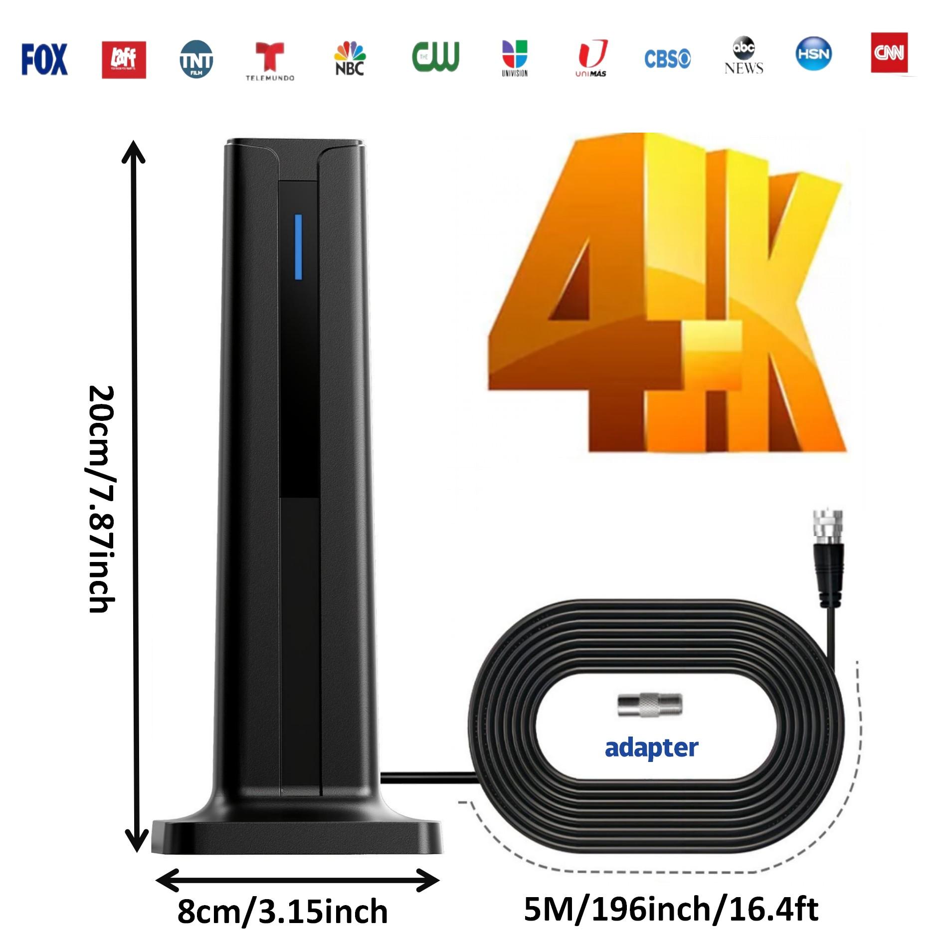 Digital TV Antenna Pro, 300 Miles Signal Reception, Plug-And-Play, Free Channels, 16ft Cable, Ideal for Home, Apartment, Hotel, RV