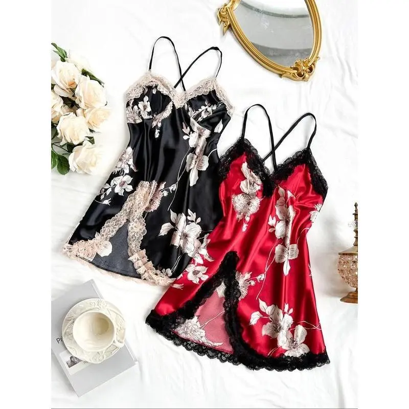 Off Shoulder Ultra Short Sexy Bras Pajamas Home Dresses Night Shirts Sexi Women's Nightgown Silk Lingerie See Through Dress Women's Elegant Nightdress & Loungewear