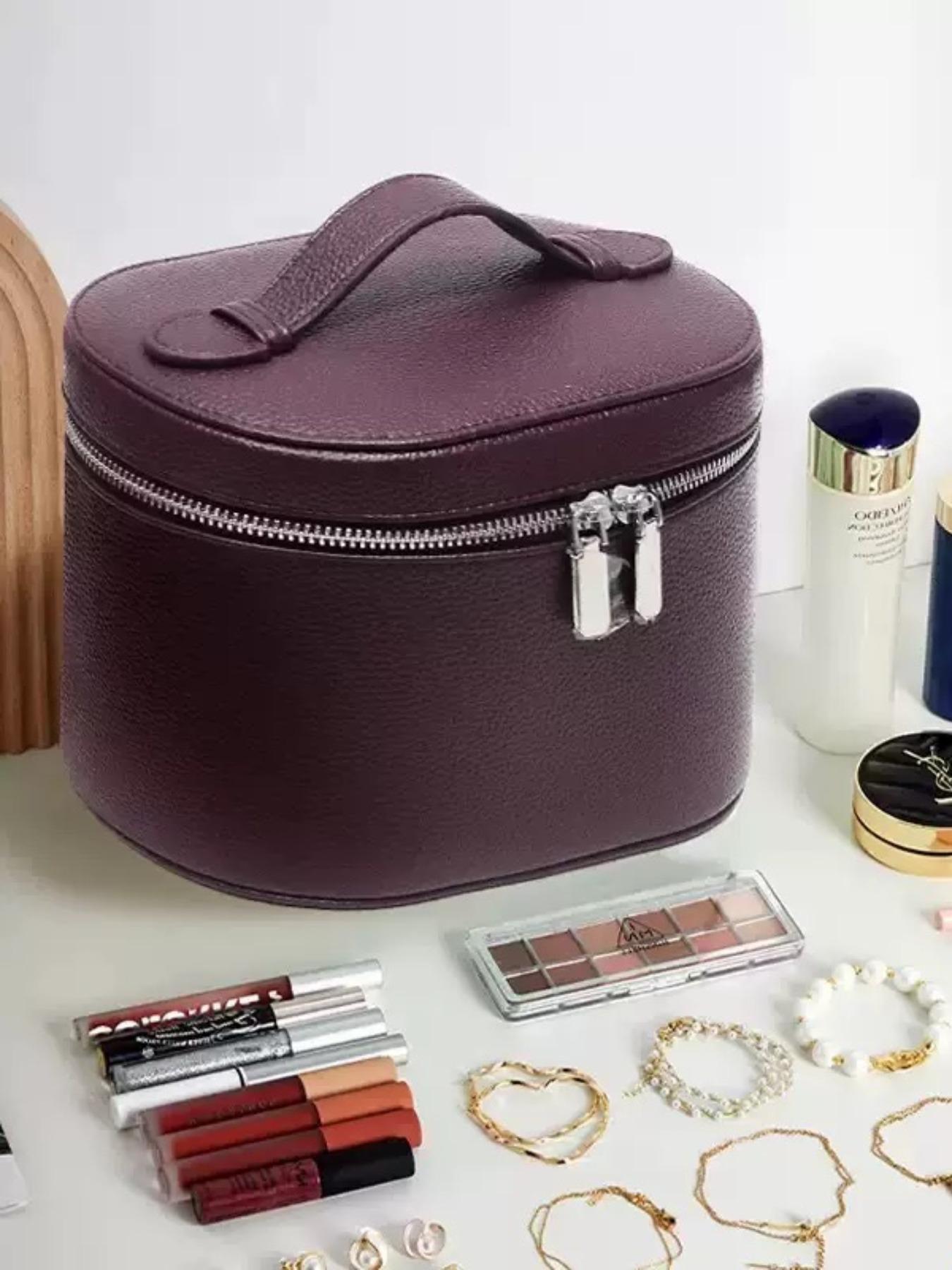 Trendy Makeup Organizer Bag with Detachable Divider, Portable Travel Cosmetic Case for Women and Girls, PU Material Compact Makeup Box