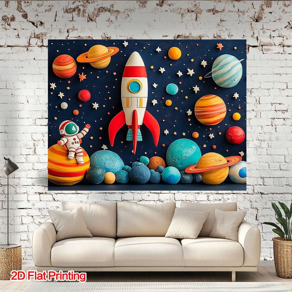 Astronaut Birthday Banner, Rocket, Planet, Space Astronaut, Polyester Decorative Background Cloth, Party Supplies, Home Decoration