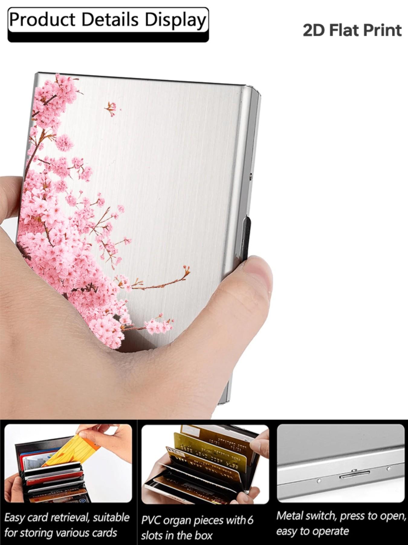 Cherry Blossom Pattern Rfid Metal Card Holder, Multi-Layer Stainless Steel Design, Ultra-Thin Magnetic Closure, Perfect Gift for All Seasons, Magnetic Card Holders