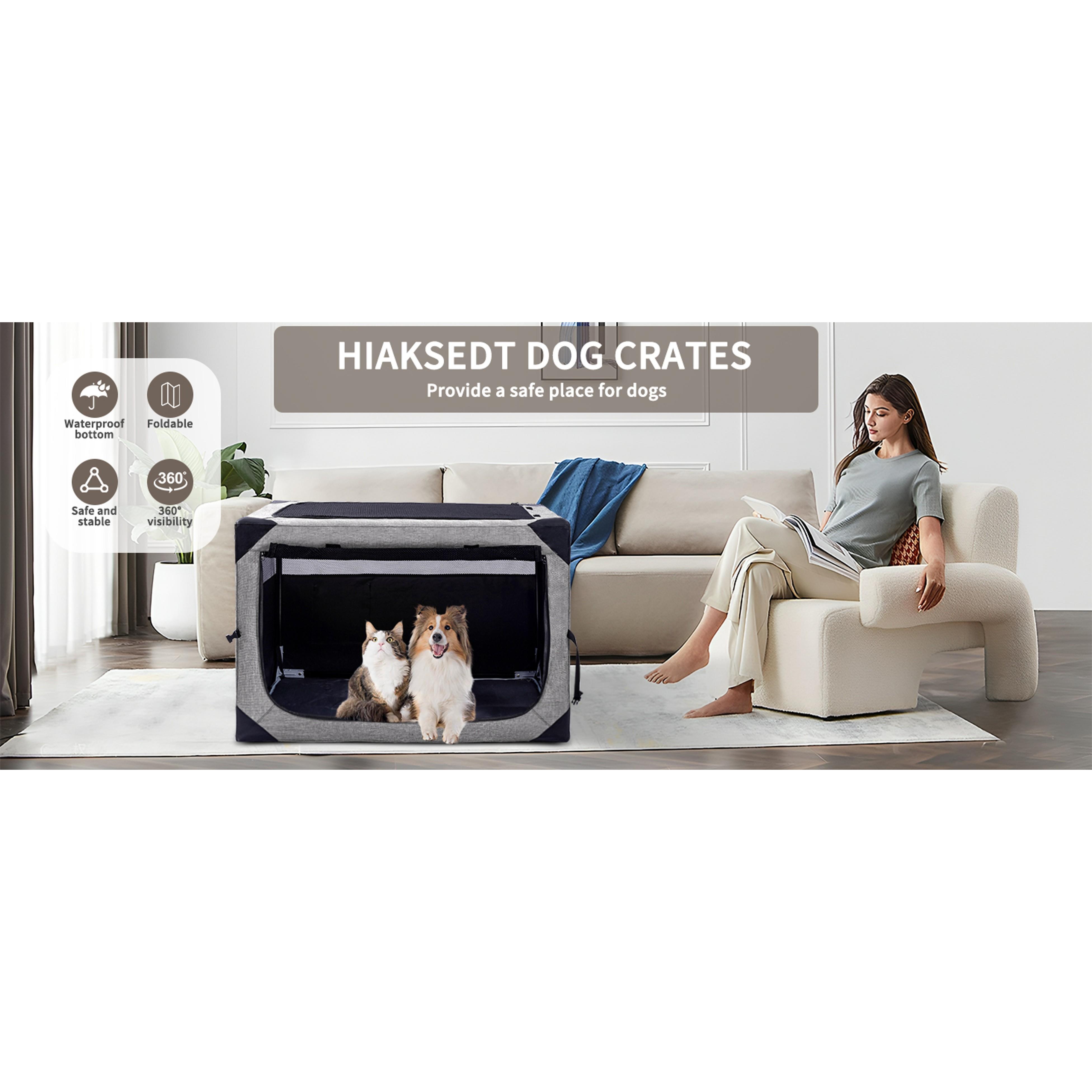 36-Inch Foldable Soft Dog Crate with Foldable Frame - 3-Door Collapsible Durable 620D Oxford Cloth Kennel for Large Dogs, Portable Indoor/Traveling Anti-Chewing Pet Cage with 360° Visibility Mesh Window, Double Handle, Easy-Clean Design