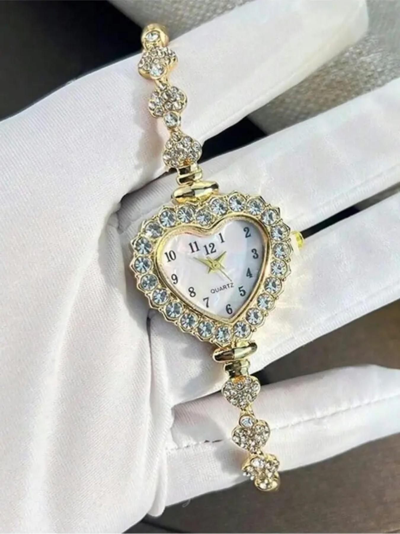 2026 new alloy heart-shaped digital dial watch, Arabic numeral dial, adjustable drawstring strap, quartz watch, diamond decoration, perfect gift for Christmas, Valentine's Day, birthdays and anniversaries, with gift box, Watch gift set