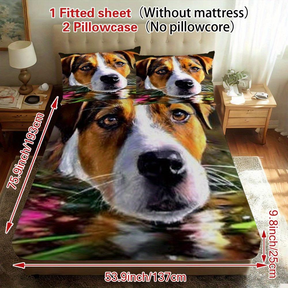 3pcs Fitted Sheet Set: 1 Fitted Sheet + 2 Pillowcases, Pensive Pitbull Pattern, High-End European and American Style Bedding, Soft and Comfortable, Perfect for Bedrooms, Hotels, or Dormitories