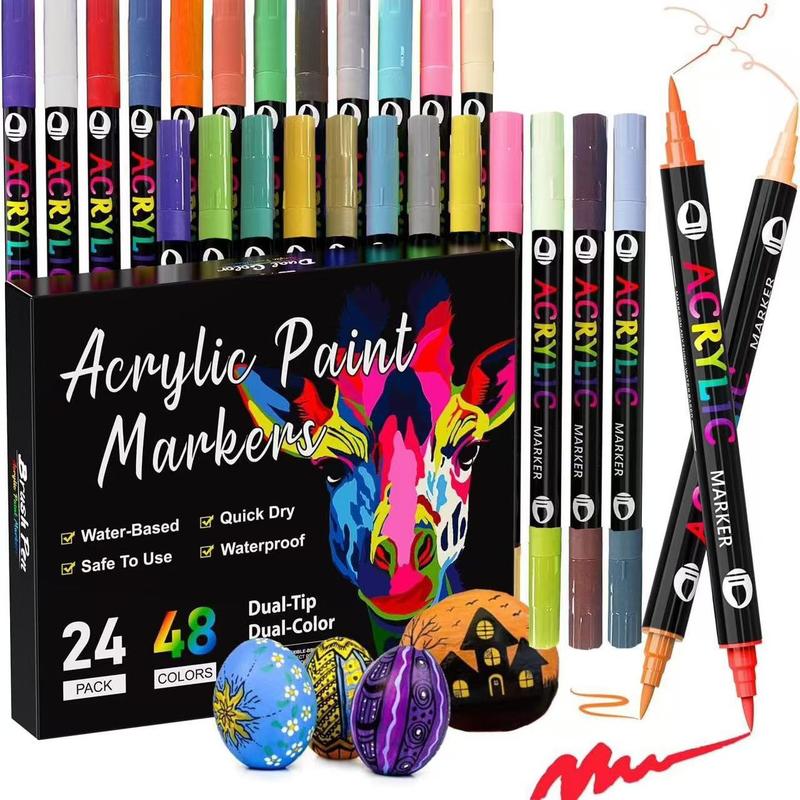 Acrylic Paint Marker Pen Set, 1 Set 24/48/72/96/120 Color Double Tip Double Color Acrylic Paint Drawing Marker Pen, Art Supplies for Rock Painting, Wood, Canvas, Stone, Glass, Quick Dry Colorful Marker Set, Art School Supplies, Art Materials