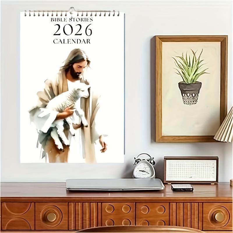 2026 Jesus Lamb Calendar, Inspirational Bible Wall Hanging, Monthly Illustrations, Essential Office and Home Decor