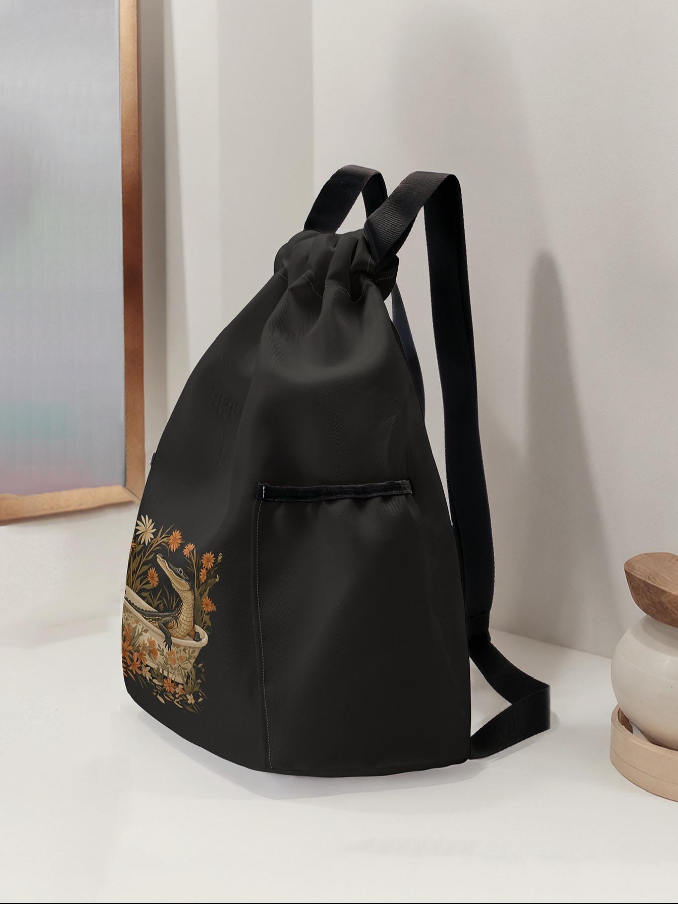 Crocodile Pattern Drawstring Backpack, Large Capacity Durable Gym Bag, Adjustable Straps, Sporty Beach Bag for Men & Women, Casual Sports Bag