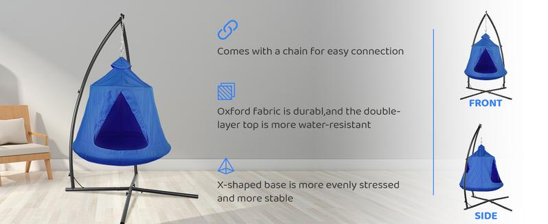 X-Shaped Hanging Tree Tent with Swing Chair, Metal Hanging Hammock with LED Lights, 330 LBS Weight Capacity, Adjustable Solid Stand, Kids Play House