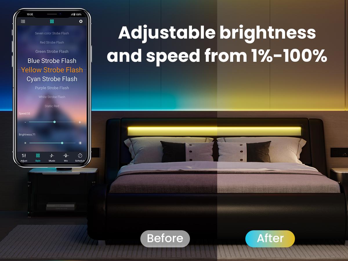 SHA CERLIN Deluxe LED Bed Frame with PU Leather Upholstered Adjustable Headboard,Modern Low Profile Sleigh Design,Heavy Duty Wood Slat Support,No Box Spring Needed,Full/Queen/King Size#ChristmasGifts#TikTokShopBlackFriday